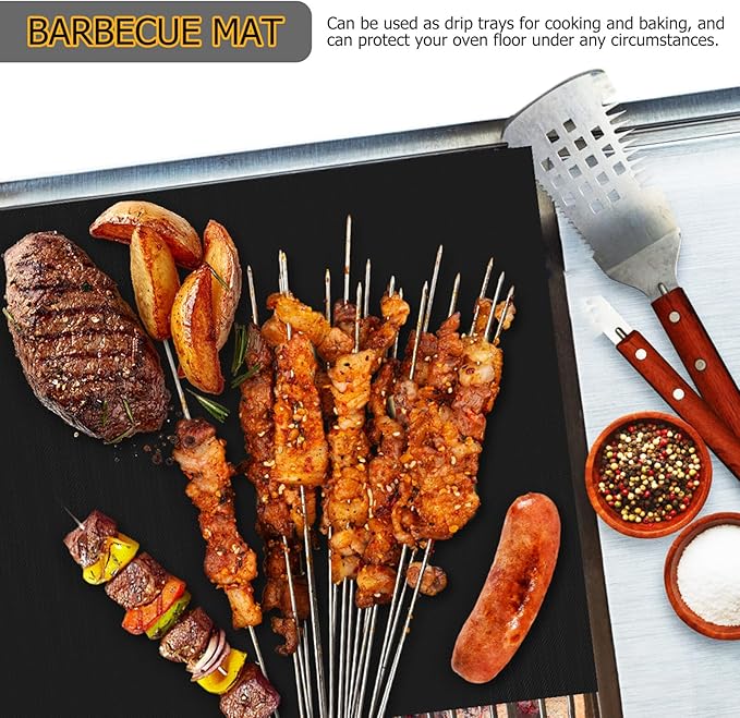 PRETYZOOM 9pcs Non-stick Oven Liners Baking Mats 60x40cm Black Reusable Grill Roaster Liners for Gas Stove Oven Bottom Protection Cooking Mat