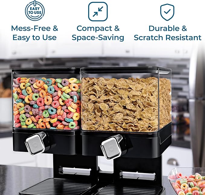 Honey-Can-Do Zevro Compact Dry Food Dispenser, Dual Control, Black/Chrome