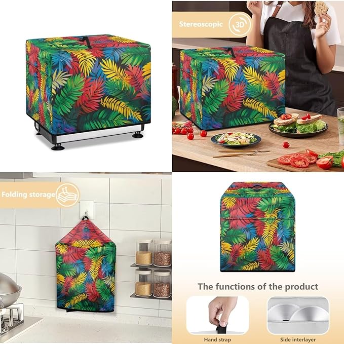 Food Slicer Cover with Side Pocket and Top Handle, Home Kitchen Electric Appliance Cover Waterproof Fabric Dust-Proof Durable Cheese Bread Meat Slicer Cover, Colorful Palm Leaf Print