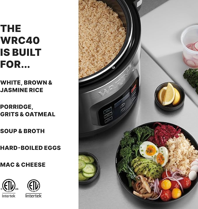 Waring Commercial 40 Cup (20 Cup Uncooked) Rice Cooker with Countdown Timer, Includes Paddle, Rice Cup, and Silicone Anti-Scratch Pad. Also Great for Porridge, Oatmeal, Soup or Broth, WRC40