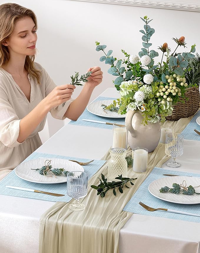 Leetaltree Soft Sky Blue Woven Placemats Set of 4 - Heat Resistant Non-Slip Place mats for Dining Table, Washable Durable PVC Vinyl Woven Table Mats(Sky Blue, 4)