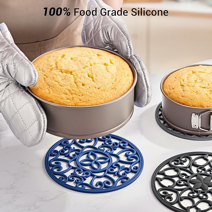 SMARTAKE 6 Set Silicone Trivets, Multi-Use Carved Trivet, Insulated Non-Slip Durable Kitchen Mat, Flexible Modern Kitchen Table Mat, for Hot Dishes, Pots, Dining Countertop, Grey