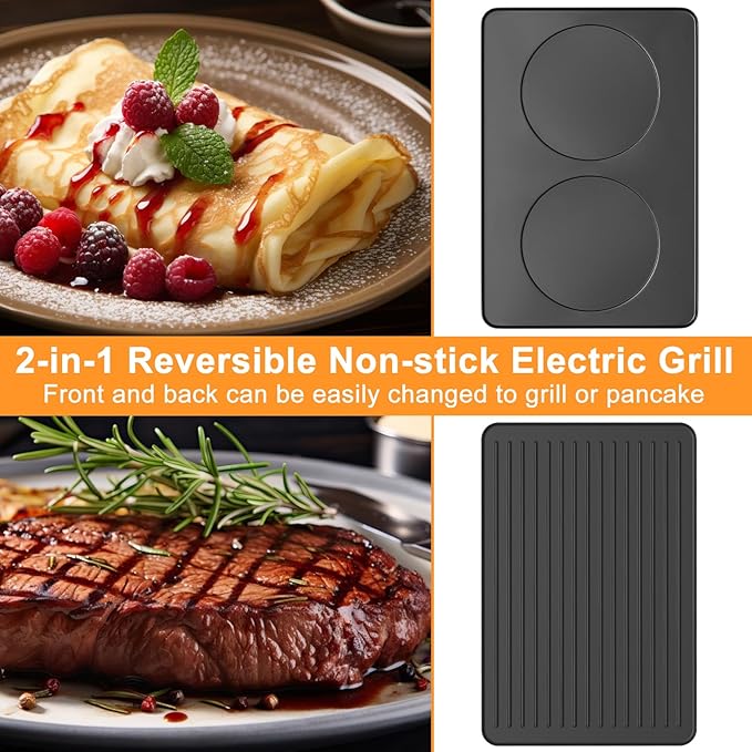 Raclette Table Grill, Indoor Grill Korean BBQ Grill Electric Griddle, 2 in 1 Electric Griddle Nonstick with 8 Raclette Cheese Pans Adjustable Temperature Control 1300W Ideal for Family Party Fun