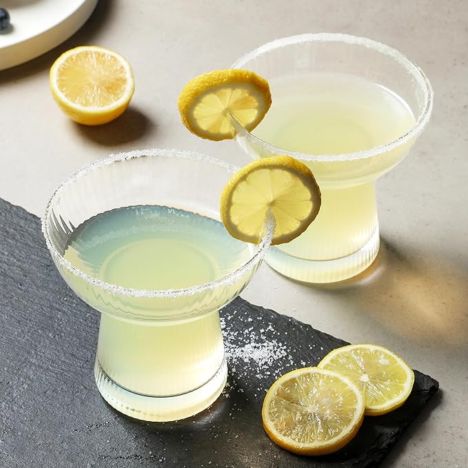 Lysenn Stemless Margarita Glasses Set of 4 - Elegant Vertical Stripes Cocktail Glasses – Premium Hand Blown Glassware for Martini and Mixed Drinks – 10 oz