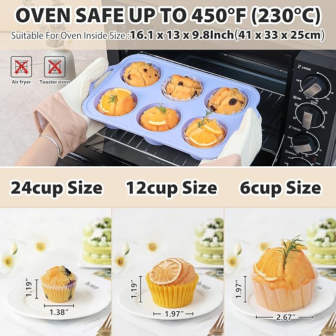 Jumbo Silicone Muffin Pan with Metal Frame, Non Stick Silicone Cupcake Pan with Handles 6 Cup, BPA Free Silicon Muffin Tin Tray Extra Large for baking, egg bites, Cupcake Mold Blue