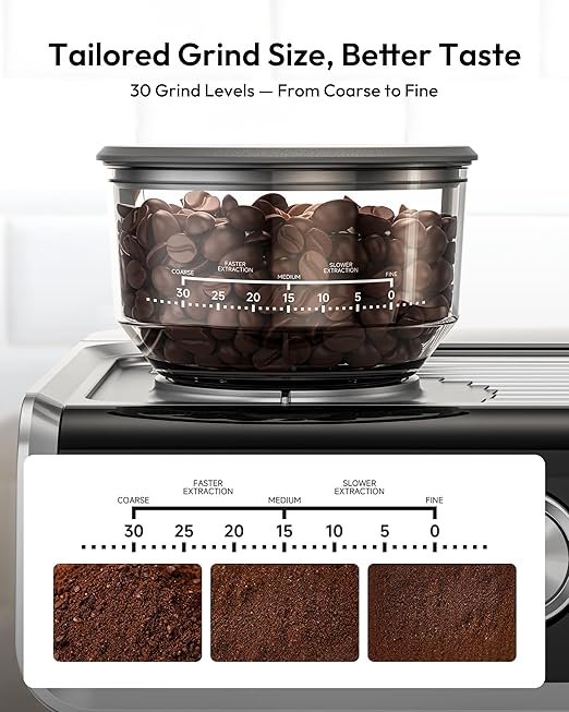 EUHOMY Espresso Machine with Grinder, 20 Bar Professional Espresso Coffee Maker for Home,with Milk Frother for Latte, Cappuccino & Barista-Style