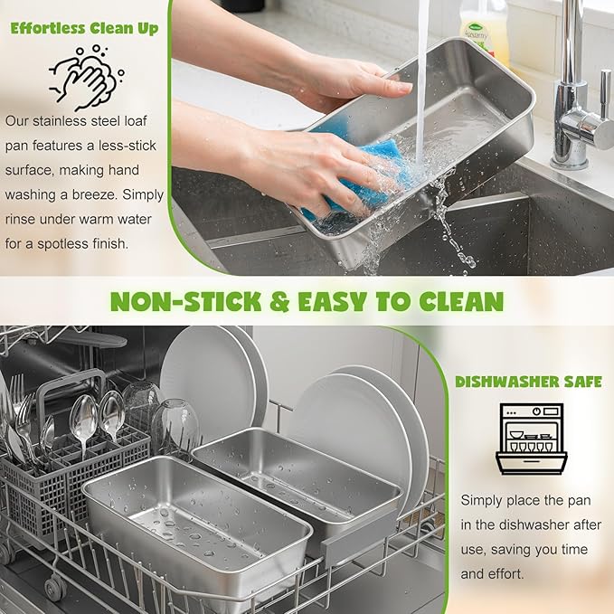 2 Packs 8.8×5.9 Inch Loaf Pans for Baking Bread, 304 Stainless Steel Loaf Bread Pan with Parchment Paper Liners, Metal Bakeware for Bread, Meatloaf, Cake Brownies, Easy Release, Oven & Dishwasher Safe
