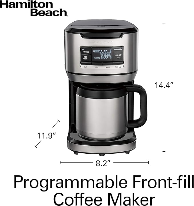 Hamilton Beach Programmable Front-Fill Coffee Maker with Thermal Carafe (46391), 12 Cup Capacity, Black and Stainless