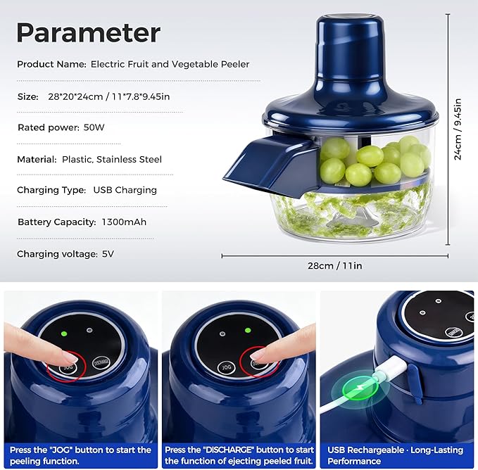 Automatic Grape Peeler Machine, Electric Garlic and Cherry Tomato Peeler, Cordless Fruit Skin Remover for Small Produce, Easy Peeling Kitchen Tool (Blue,1PC)