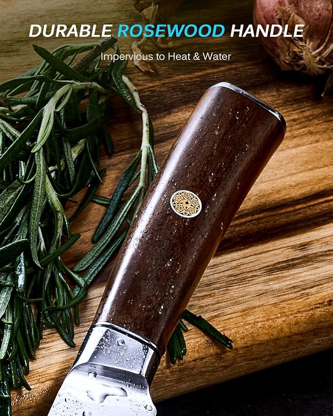 KYOKU 12" Slicing Knife, Daimyo Series Brisket Knife for Meat Cutting with Rosewood Handle, Japanese Style 440C Stainless Steel Meat Carving Knife for BBQ Turkey Ham Rib Roast with Sheath and Case