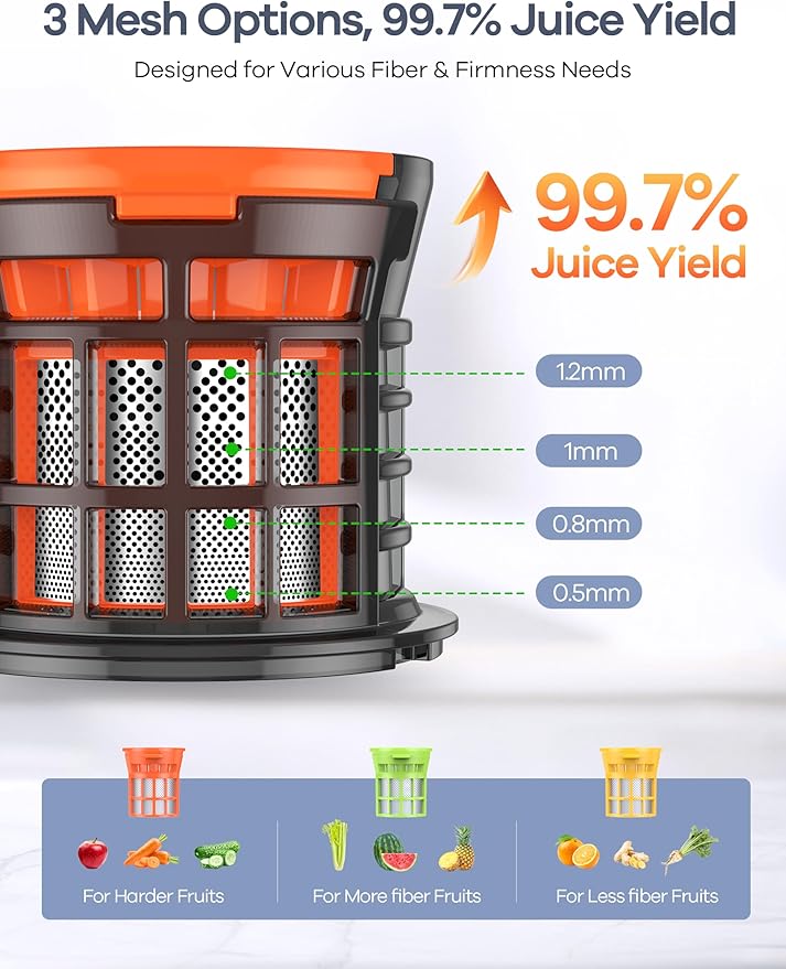 Ganiza Cold Press Juicer, 4.3" Compact Space-Saving Design Juicer Machine with 3 Replaceable Filters, One-Touch & Ultra-Quiet Operation, BPA-Free Easy to Clean, Silver