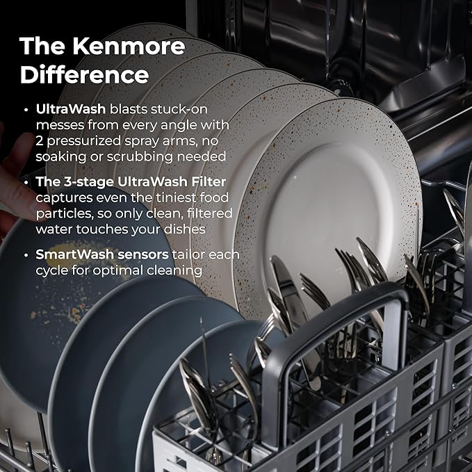 Kenmore 22-14589 24" Built-In Dishwasher - UltraWash, SmartWash, Sanitize Rinse, SmartDry, and Leak Detection - 14 Place Settings - 57 DBA - ENERGY STAR Certified - 24" - Black
