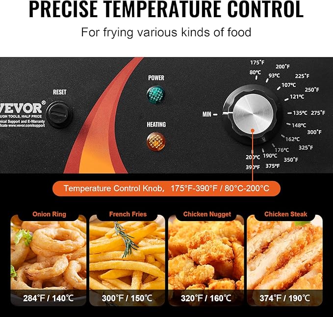 VEVOR Commercial Deep Fryer, 1750W Electric Countertop Fryer with Basket & Height-Adjustable Feet, 12Qt / 11.5L Stainless Steel Single Oil Fryer, Temp Control, Overheat Protection, for Restaurant Use