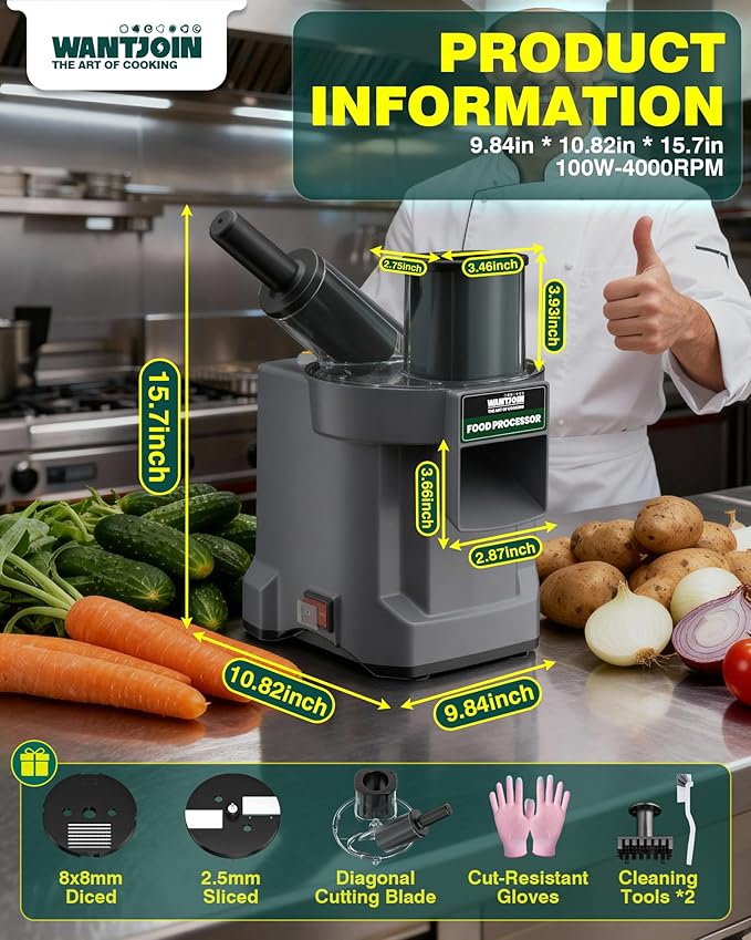 WantJoin 3 in 1 Electric Vegetable Chopper - Multifunctional Commercial Vegetable Dicer Food Fruit Processor Stainless Steel Blades for Slicing(2.5mm)
