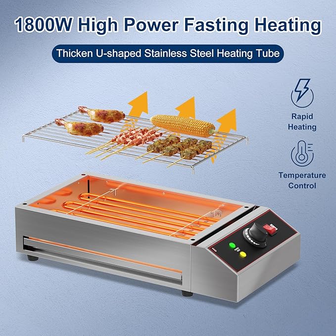 GarveeHome Electric Indoor Grill, 1800W Commercial Portable BBQ Grill Smokeless Countertop Grill with Removable Griddle, Stainless Steel, for Restaurant Home Camping Party Picnic