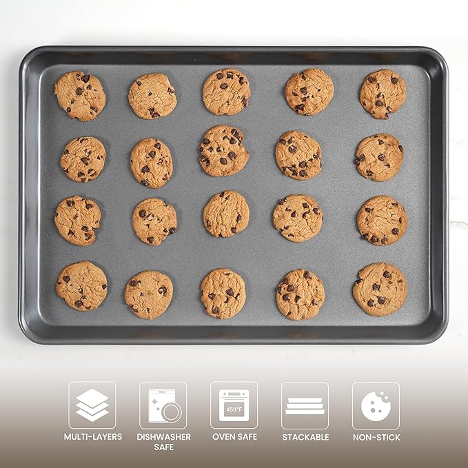 LISI Nonstick Stackable Baking Pans Set, Cookware Sets Baking Tray (15" x 10" (Jelly Roll Pan))