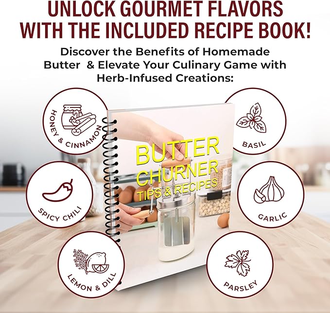 Dazey Butter Churn - Hand Crank Butter Churner- Manual Butter Maker- Beech Wood BUTTER PADDLES INCLUDED. Create Delicious Homemade Butter With Your Own Hand Crank Dazey Butter Churner (Turn N Churn)