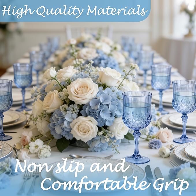 Plastic Wine Glasses, Plastic Goblets Vintage Style Cordial Unbreakable Drinking Glasses for Wedding Reception, Grand Event Party Supplies(48, Blue)