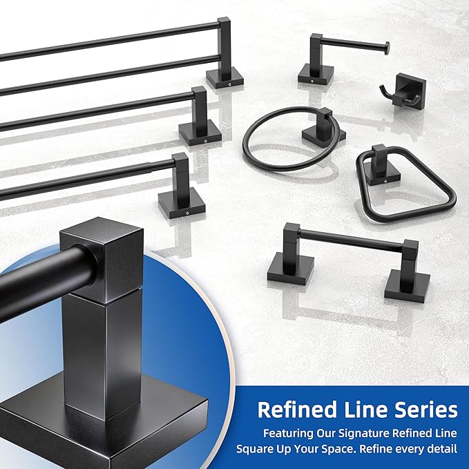 RUACQ Black Towel Bar 24 inch, 304 Stainless Steel Towel Racks for Bathroom Wall Mounted, Heavy Duty Bath Towel Rod with Square Base(Matte Black)