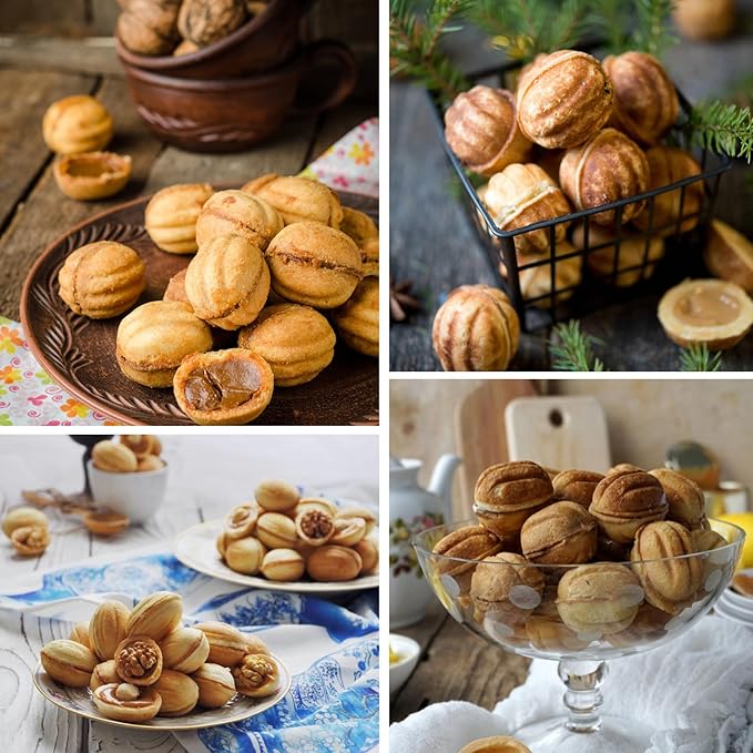 Electric Walnut Cookie Maker 24 Holes Mold Maker Electric Walnut Snacks Maker Mini Nut Machine Sandwich Iron Electric Nut Mold Maker Oreshek, Non-stick Easy to Clean, Black
