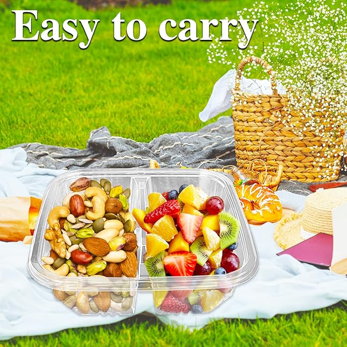 Haawooky 30 Pack Bento Snack Containers,2 compartments Lunchable Containers with Lids,Divided Food Containers for School, Work and Travel
