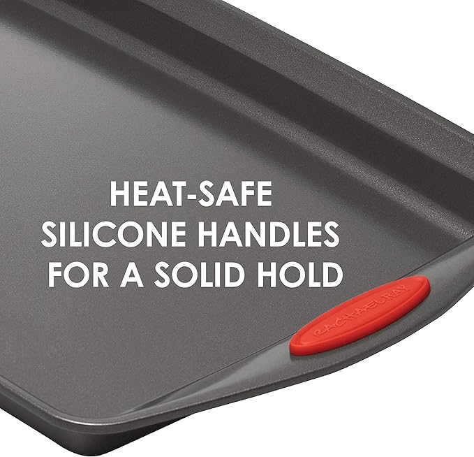 Rachael Ray 47960 24-Cup Oven Lovin’ Mini Steel Muffin Pan, Gray with Red Grips