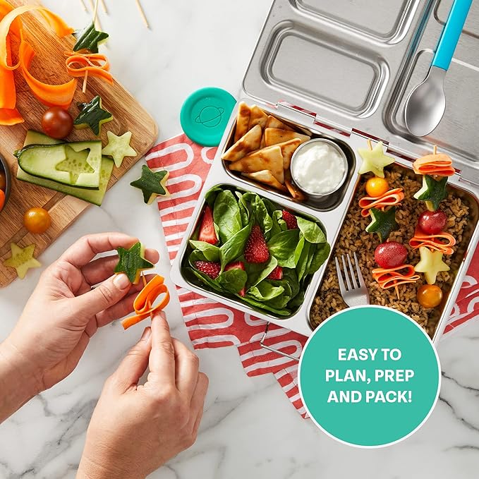 PlanetBox LAUNCH classic stainless steel bento lunch box with 3 compartments for adults and kids