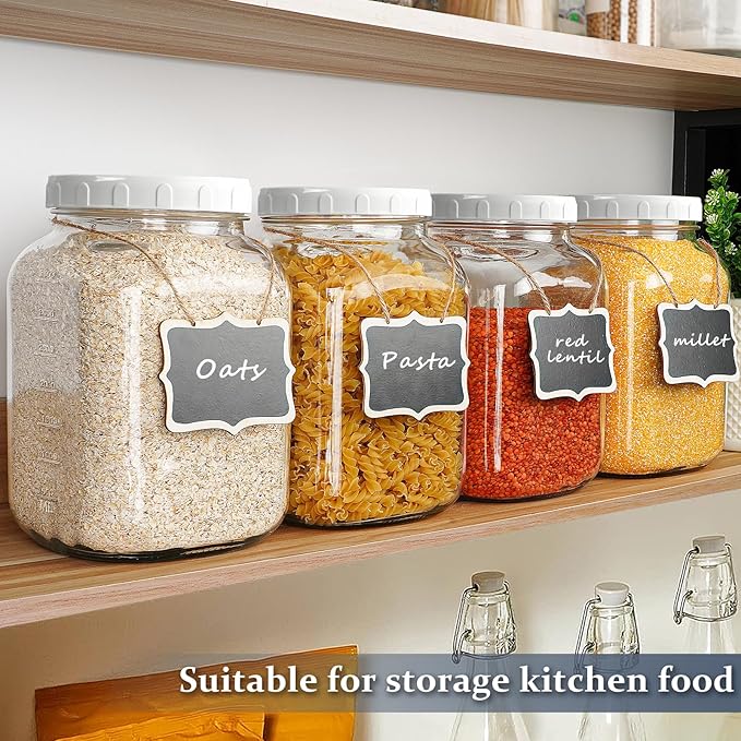 2 Pack Wide Mouth 1 Gallon Clear Glass Jar with Lid, Heavy Duty Airtight Screw Lid with Silicone Gasket - Large Mason Jar with 2 Scale Mark for Fermenting Kombucha and Storing Food(Extra 2 Gaskets)