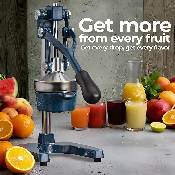 Zulay Kitchen Cast Iron Juicer - Heavy Duty Manual Juicer with Detachable Strainers for Easy Cleaning, Orange Juice Press for Citrus Fruits, Perfect for Bartenders, Juice Lovers & Health Enthusiasts