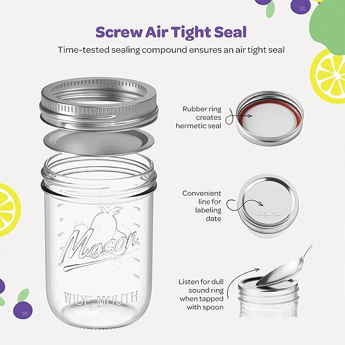 SEWANTA Wide Mouth Mason Jars 16 oz [18 Pack] With Mason Jar Lids and Bands, Mason Jars 16 oz - For Canning, Fermenting, Pickling - Jar Décor - Microwave/Dishwasher Safe.