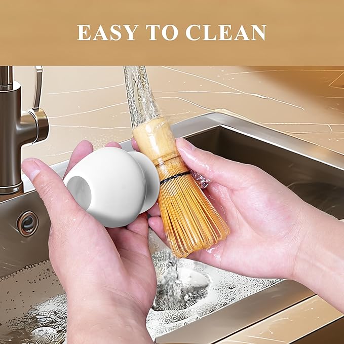 Matcha Whisk Set, Matcha Making Kit Whisk (Chasen Holder), Ceramic Whisk Holder (White), Bamboo Scoop, Powder Starter Sifter, Spoon Japanese Tea Tools For Ceremony Gift