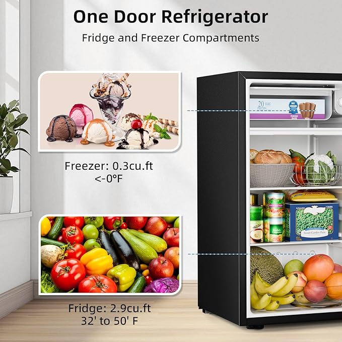 Antarctic Star 3.2 Cu.Ft.Compact Refrigerator with Freezer, Mini Fridge Single Door with Adjustable Thermostat,Removable Glass Shelves for Apartment,Dorm,Office,Kitchen，SILVER