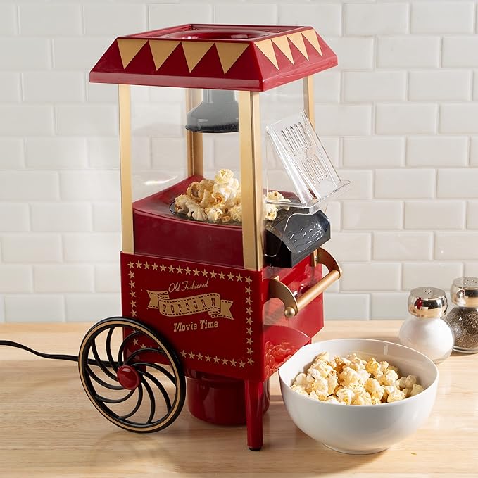 Air Popper Popcorn Maker - Hot Air Popcorn Popper - 6-Cup Vintage Style Oil Free Countertop Popping Machine with Measuring Cap - Movie Night Supplies by Great Northern Popcorn (Red)