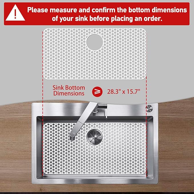Bestjing Silicone Sink Protectors for Kitchen Sink with Rear Drain - 28.3"x 15.7" Non-Slip Heat Resistant Mat for Bottom of Farmhouse Stainless Steel Porcelain (White)