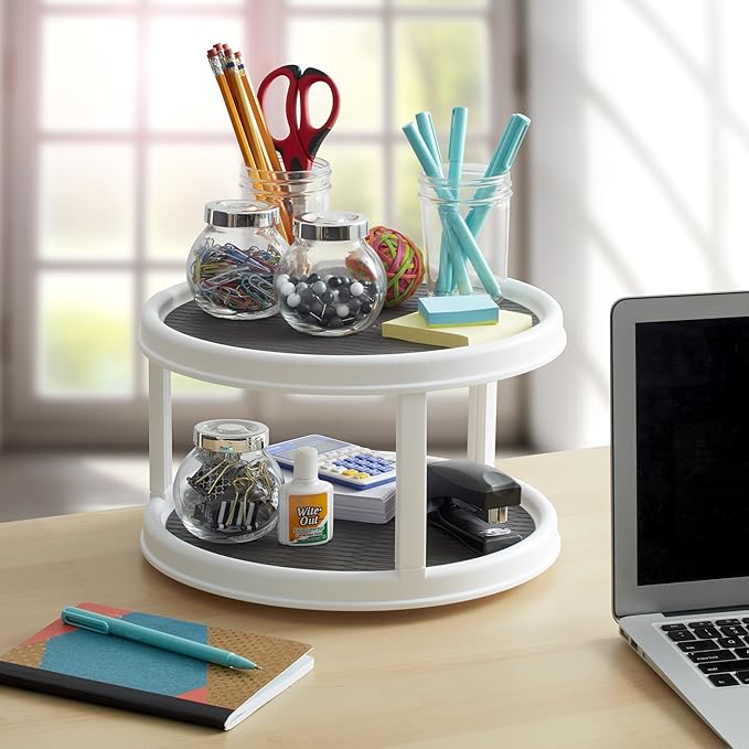Copco Basics Lazy Susan Turntable and 2-Tier Turntable Bundle, 12-Inch, White/Gray
