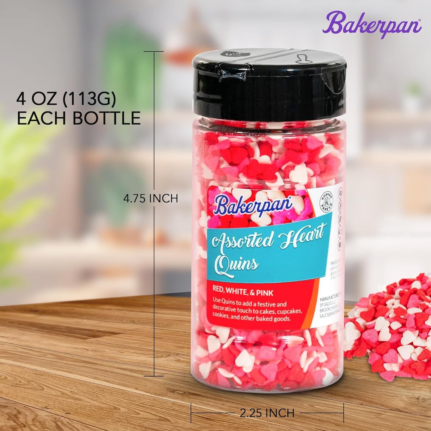 Bakerpan Quins Sprinkles for Cake Decorating - 4 Ounces - Gold Edible Confetti Sprinkles for Cupcakes, Ice Cream, Cookies, Cakes (Made in USA)