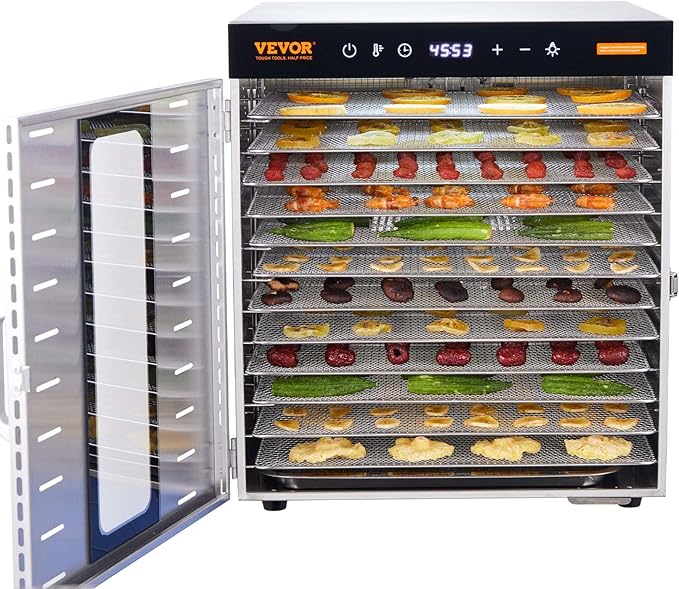 VEVOR Food Dehydrator, 10 Trays Stainless Steel Food Dehydrator Machine, 1000W Dehydrators with Digital Adjustable Timer & Temp, Dehydrator for Jerky Herb Meat Beef Fruit Dog Treats and Vegetables