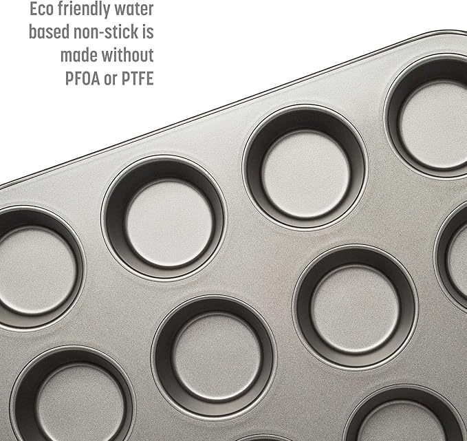 Goodful Nonstick Muffin Pan Set, Heavy Duty Carbon Steel with Quick Release Coating, Made without PFOA, Dishwasher Safe, 2-Pack Bakeware Set, 12-Cup, Gray