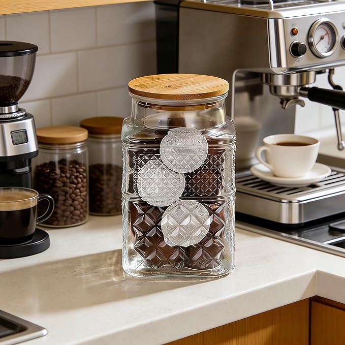 Large Glass Storage Jar, 2 Pack 60 FL OZ Glass Food Storage Containers with Bamboo Lid, Kitchen Laundry Room Organization Decorative Jar for Candy Cookies Coffee Beans Flour Nuts Airtight Glass Jars