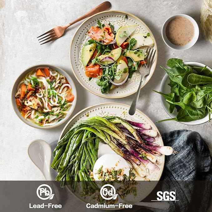 Artena Plates And Bowls Sets, 16 Pieces Dinnerware Sets, Dish Set For 4, Ceramic Kitchen Bowl And Plate Set, Embossed White Dishware Sets, Dishwasher & Microwave Safe (Damask Floral)