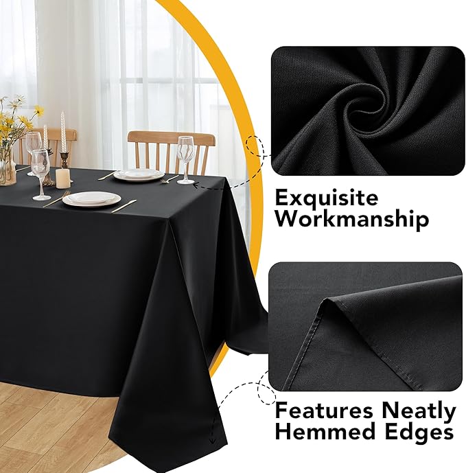 10-Pack Black Tablecloths for Rectangle Tables, 60 x 102 Inches, Stain-Resistant Polyester Fabric for 6 Foot Tables - Washable Table Covers for Weddings, Banquets, Birthday Parties, Events