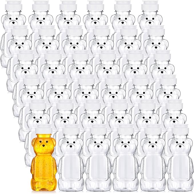 Thenshop 36 Pcs 8 oz Honey Jar Plastic Empty Bear Bottle Dispenser Clear Transparent Honey Containers Bear Cup Squeeze Bottle with Flip Top Lid for Storing Dispensing(White Lid)