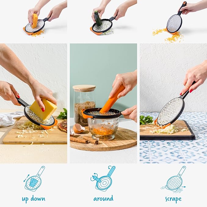Dreamfarm Ograte Two-Sided Coarse Food & Vegetable Speed-Grater with Non-Slip Bowl Hook & Foot - 6mm Coarse Grater, Orange
