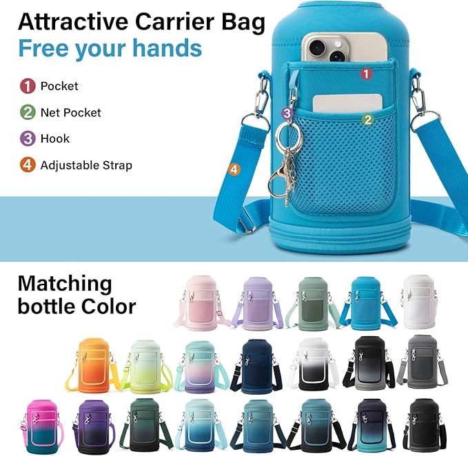 DYSANKY Insulated Water Bottle | Thickened Stainless Steel Vacuum Metal | Portable Sports Half Gallon Large Water Jug for Gym and Hiking with Straw, Carrier Bag, Handle Strap | BPA-Free 64 oz