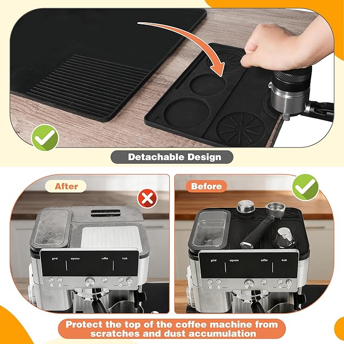 4-in-1 Silicone Coffee Maker Mat for Ninja Luxe ES601 ES701 23"x15" Coffee Bar Mat Top Mat Espresso Tamping Mat Microfiber Cloths Anti-Slip Heat-Resistant Waterproof