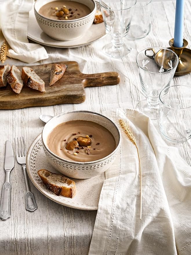 LE TAUCI Plates and Bowls Sets for 4, 12 Piece Ceramic Dinnerware Sets, Kitchen Stoneware Dish Set, Chip Resistant, Microwave & Dishwasher Safe, Reactive Glaze Beige (8"&10" Plate, 27oz Bowl)