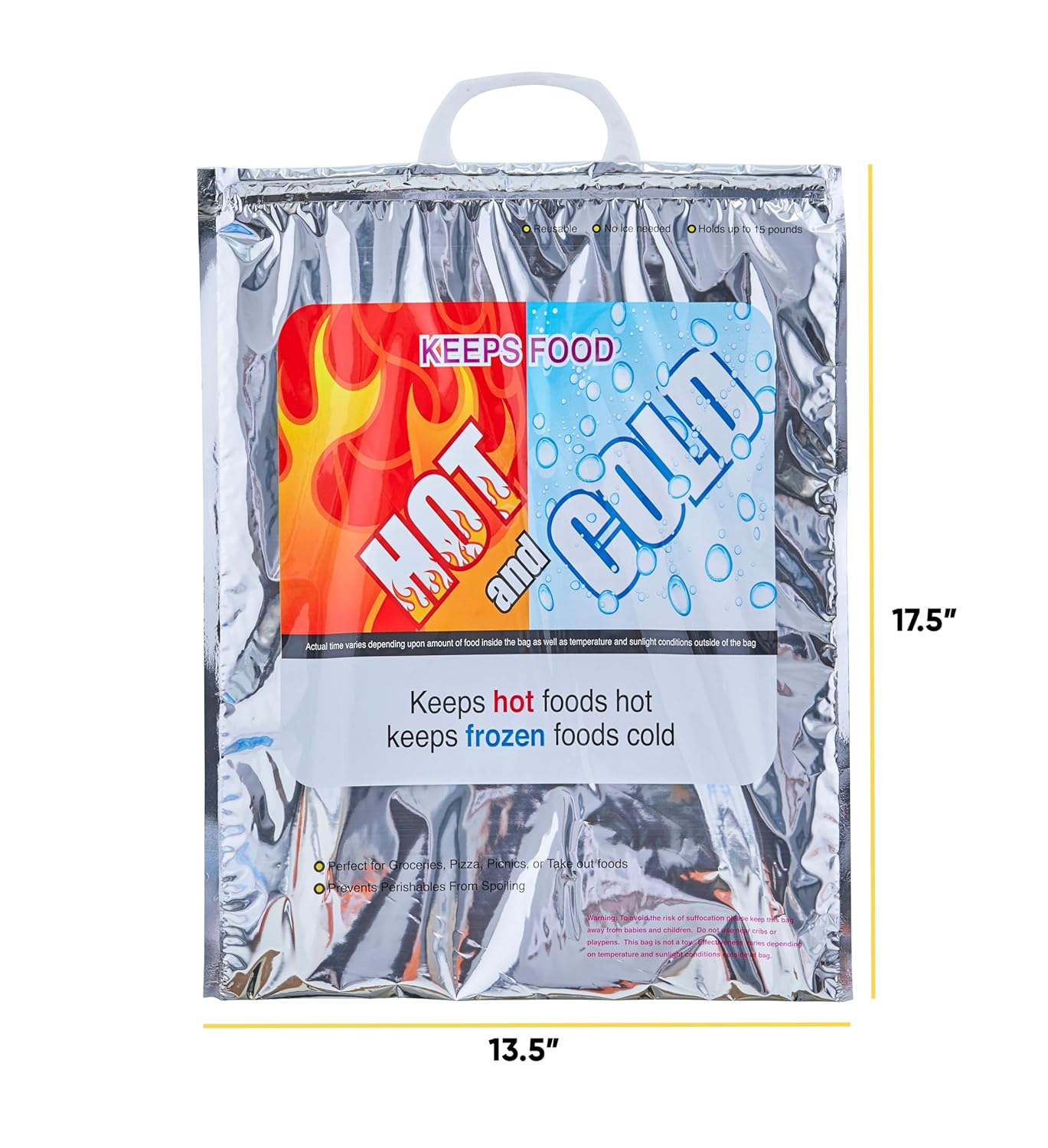 Superio Hot and Cold Insulated Bags for Food Delivery, Grocery Shopping Bags, Food Storage for Hot and Frozen Food for Travel, Disposable Cooler Bag, Reinforced Thermal Lunch Bag (5, 13.5"x17.5")