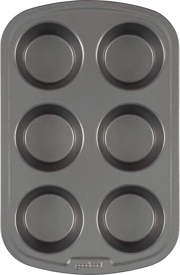 GoodCook Everyday Nonstick Steel Muffin Pan, 6 cup, Gray (Pack of 12)