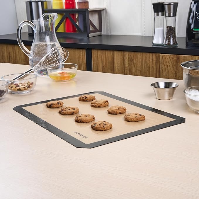 Restaurantware Baking Mat Pack of 1 Non-Stick 11.8"x15.7" Silicone Half Size Baking Mat, Rectangle Reusable Durable Oven-Friendly Anti-Slip Sheet for Kneading Rolling Shaping Dough, Tan and Black
