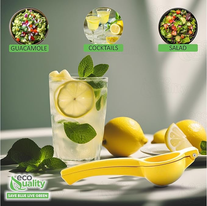EcoQuality Heavy Duty Handheld Yellow Citrus Juice Squeezer Premium Lemon, Lime & Orange Press for Maximum Extraction Easy to Use, Durable and Rust Resistant Metal Manual Juicer (1)